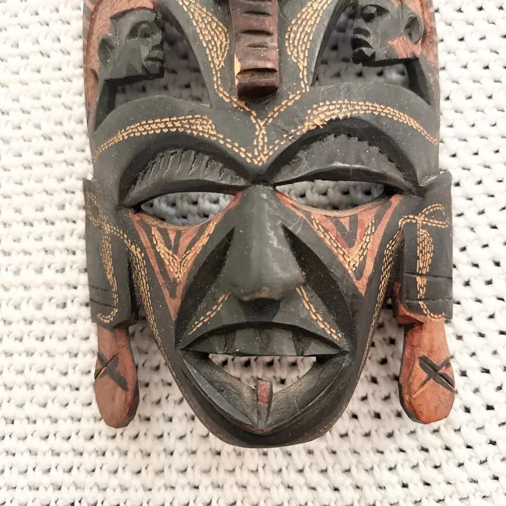 Vintage African Oceanic Hand Carved Ceremonial Tribal Mask Wall Decor Wooden